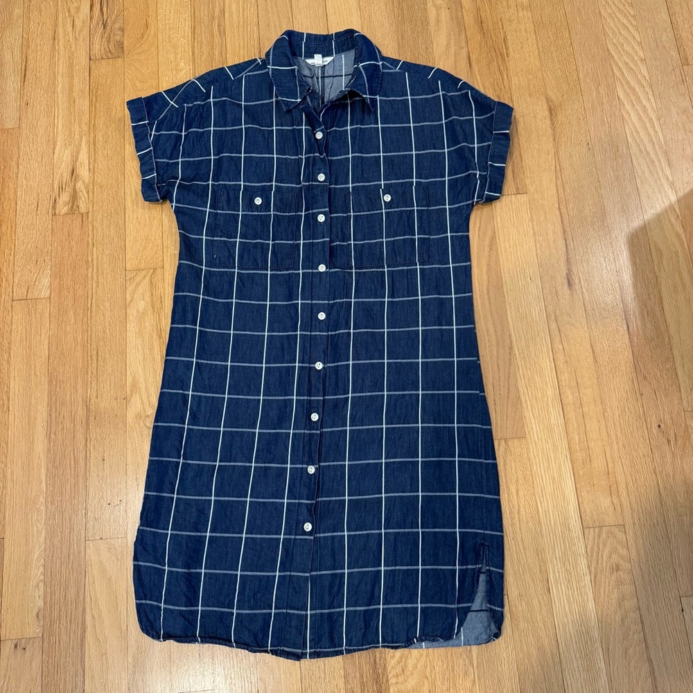 Max Studio Blue Checkered Shirt Dress